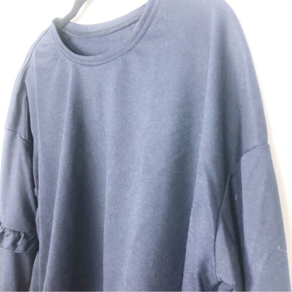 UNBRANDED | Lightweight Navy Blue Ruffle Sleeve Sweatshirt Women’s Size Large - Picture 2 of 7